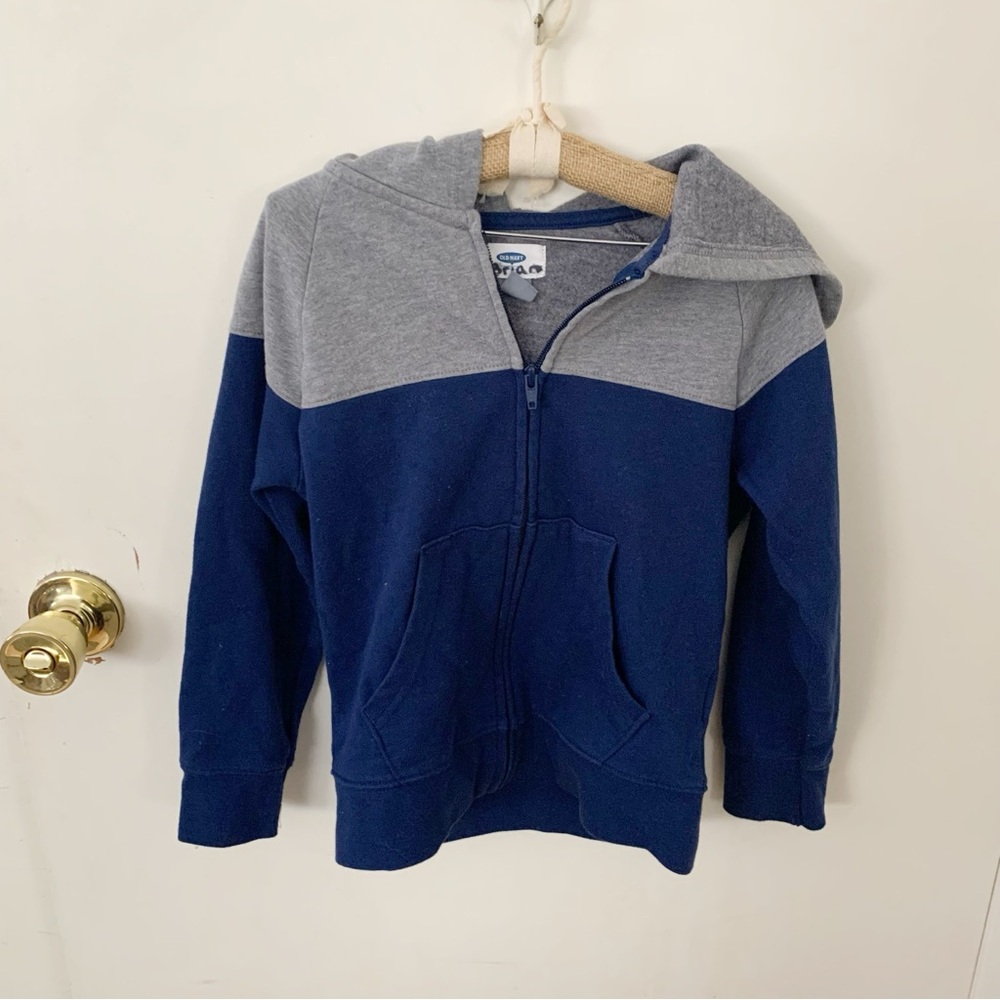 Old Navy kids navy/grey color block  hooded zip sweatshirt xs 5